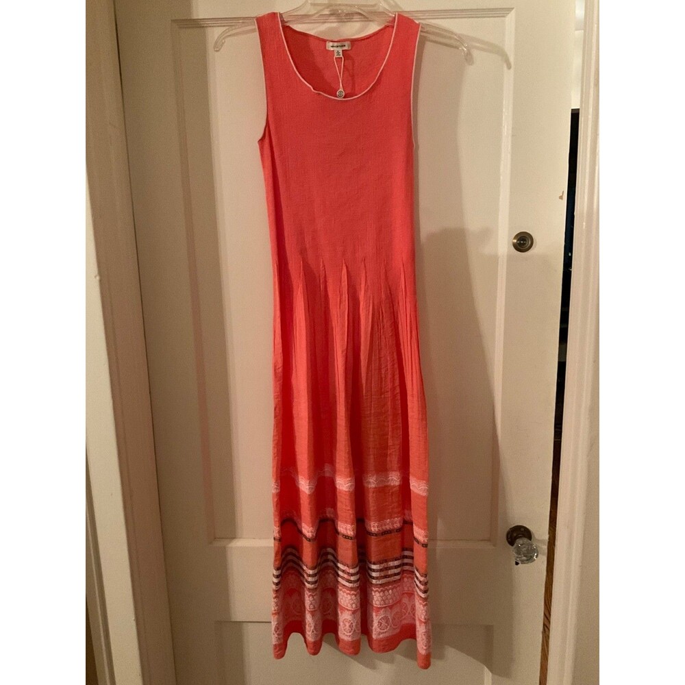 NWT Max Studio Boho Midi Dress Coral Pleated Embroidered S Retail $125